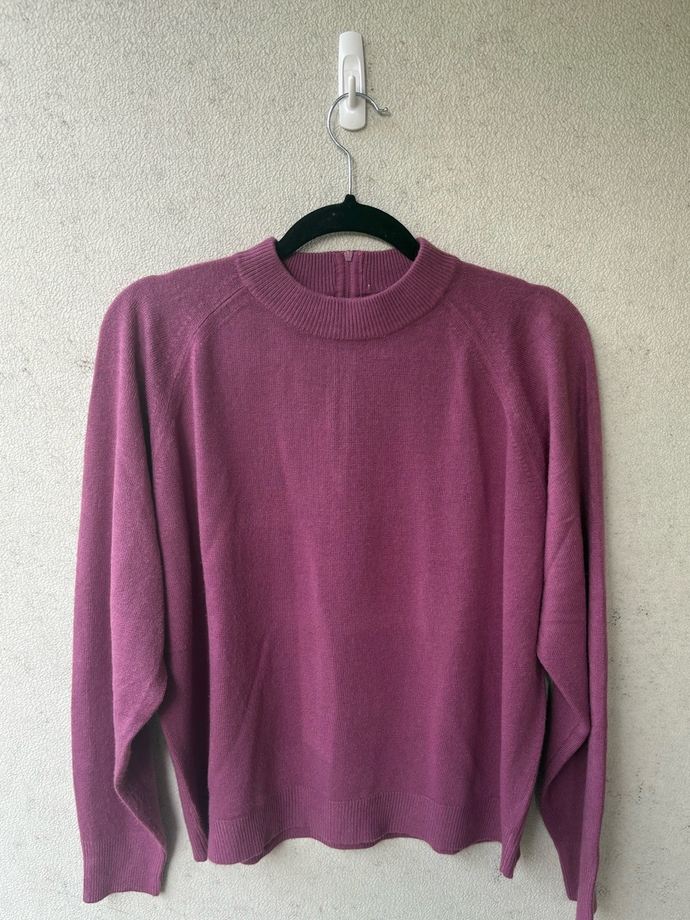 Berry Pink Mock Neck Knit Sweater Back Zip Pullover